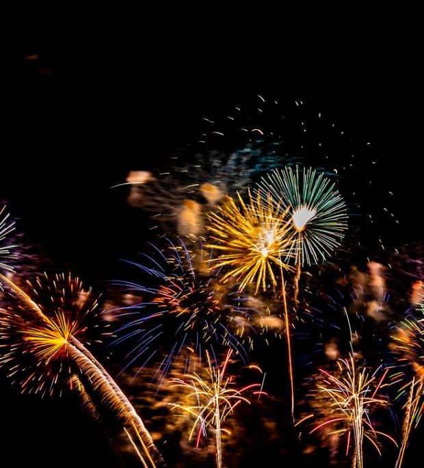 Beautiful colorful firework display at night for celebrate in anniversary